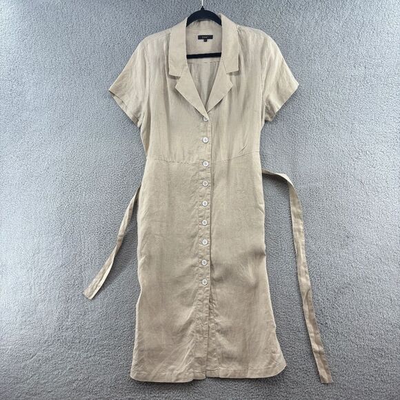 Quince 100% European Linen Button Front Dress Driftwood Beige Medium - Picture 4 of 15